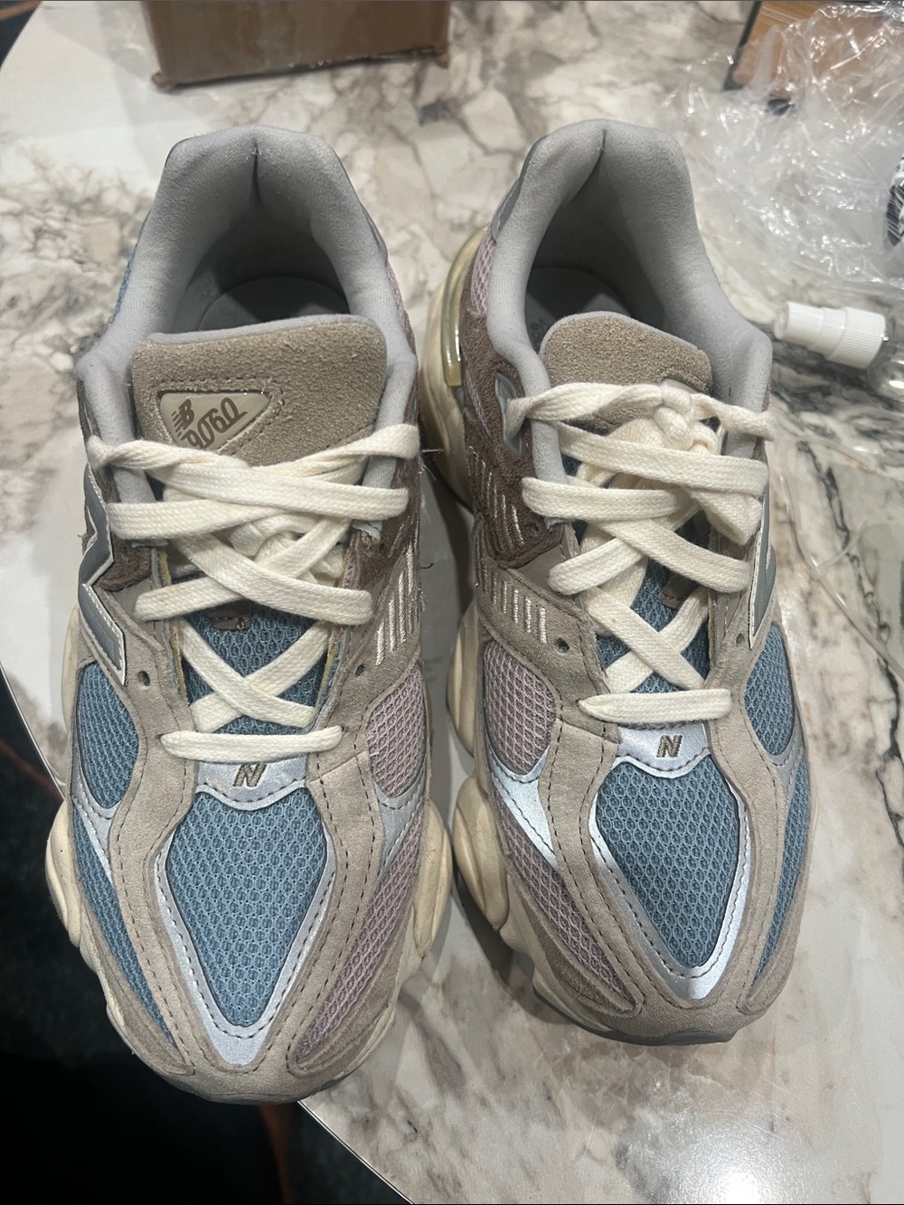 New Balance 9060 Blue, Beige & Cream Mesh Sneakers